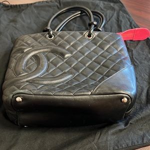 CHANEL Quilted Black Leather Hand Bag and Dust Bag